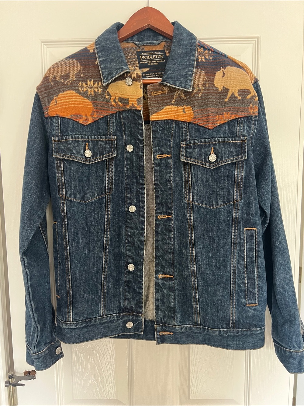 Pendleton Buffalo Edition Denim Trucker Jacket Men’s XS NWOT Bison Wool